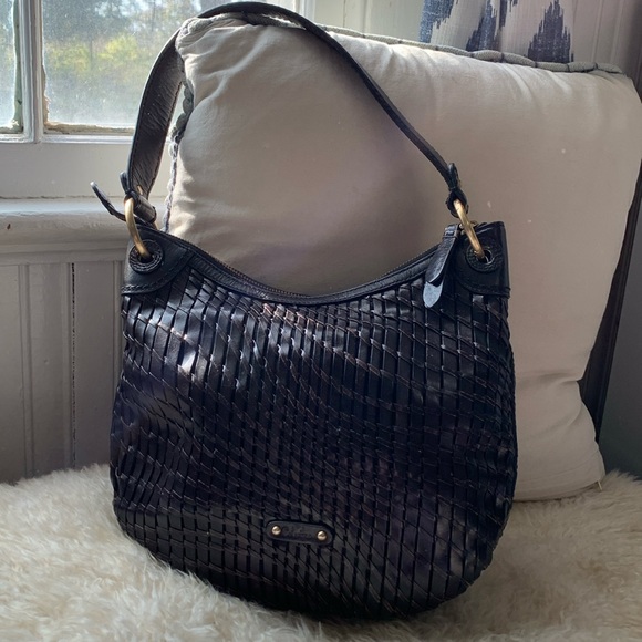 Vintage Cole Haan Black Woven Hobo Shoulder Bag with Gold Accents - Picture 1 of 5